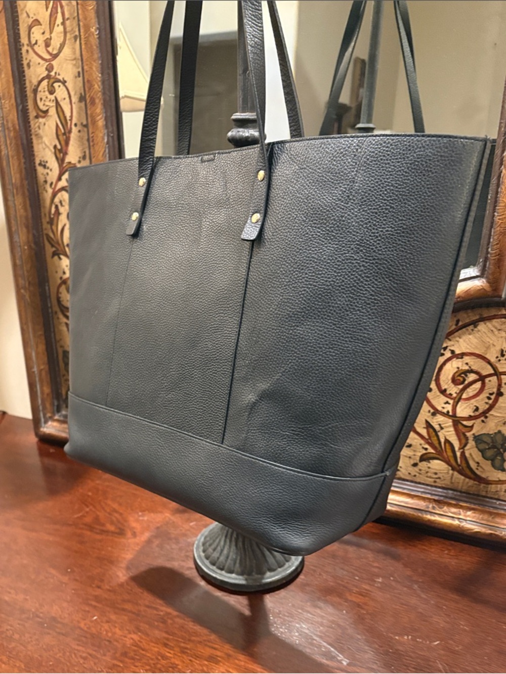 Cole Haan Black Pebbled Leather Tote with Tassel Accent